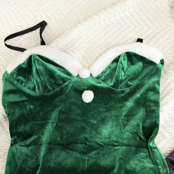 Green santa claus teddy lingerie bodysuit velvet small - Picture 7 of 7